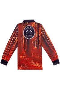 Design Contrasting Color Men's Long Sleeve Collar Dye Sublimation Polo Shirt Customized Dye Sublimation Tree Polo Shirt Dye Sublimation Supplier P1473 front view